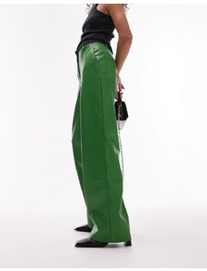 Topshop - Pantaloni a fondo ampio in pelle sintetica verdi-Verde