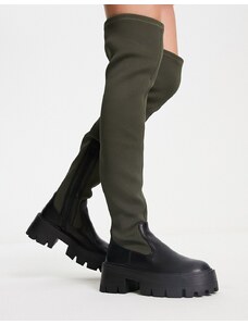 ASOS DESIGN - Kellis - Stivali cuissard bassi neri e kaki con suola spessa-Multicolore