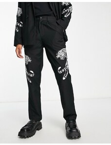 Liquor N Poker - Pantaloni da abito comodi neri con stampa di tigre-Nero