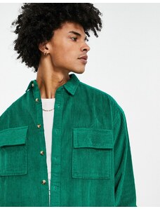 ASOS DESIGN - Camicia squadrata oversize in velluto a coste pesante-Verde