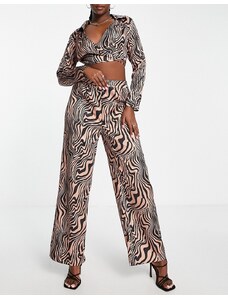 ASOS DESIGN - Pantaloni in raso con stampa zebrata in coordinato-Multicolore