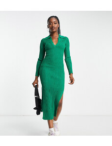 Esclusiva In The Style x Billie Faiers - Vestito midi verde a coste con colletto