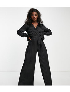 Esclusiva In The Style - Tuta jumpsuit a portafoglio a fondo ampio in raso nero con cintura