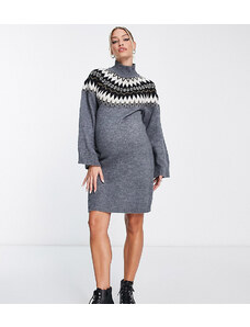 Mama.licious Mamalicious Maternity - Vestito maglia a trecce grigio con motivo Fair Isle-Multicolore