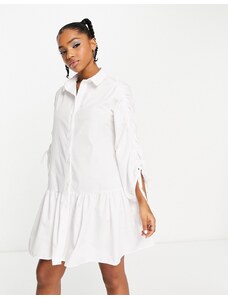 ASOS DESIGN - Vestito camicia corto in cotone con fondo peplo bianco