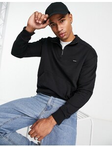 Calvin Klein - Felpa comfort in misto cotone nera con zip corta e logo-Nero
