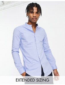 ASOS DESIGN - Camicia skinny blu con collo serafino