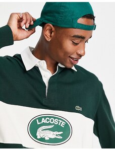 Lacoste - Polo stile rugby verde con stampa