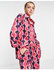 In The Style - Camicia oversize con stampa geometrica rosa in coordinato-Multicolore