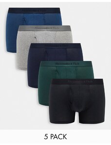 Abercrombie & Fitch - Confezione da 5 paia di boxer aderenti multicolore con elastico con logo in vita tono su tono