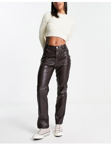 New Look - Pantaloni dritti in pelle sintetica marroni-Marrone