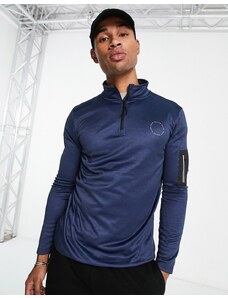 Able Track Club A Better Life Exists Active - Maglietta a maniche lunghe blu navy con zip corta