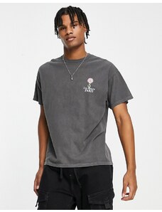 New Look - T-shirt grigia con scritta “Paris” e fiore-Grigio