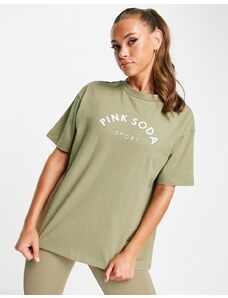 Pink Soda - T-shirt boyfriend verde oliva con logo