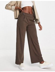 JDY - Pantaloni dad con fondo ampio color cioccolato con bottoni in coordinato-Marrone