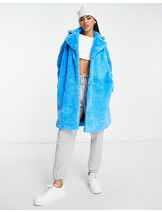QED London - Cappotto in pelliccia sintetica blu