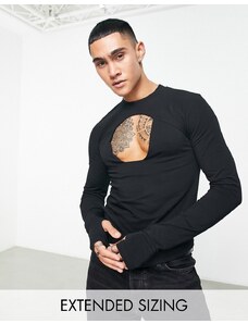 ASOS DESIGN - Maglietta attillata a maniche lunghe nera con cut-out-Nero