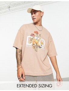 ASOS DESIGN ASOS Dark Future - T-shirt oversize in jersey pesante con stampa del logo a fiori beige-Neutro