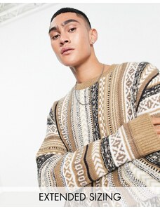 ASOS DESIGN - Maglione oversize in maglia marrone con motivo azteco