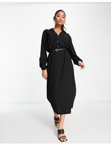 ASOS DESIGN - Vestito camicia midi a maniche lunghe nero con cintura