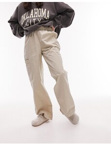 Topshop - Pantaloni cargo casual a vita bassa color salvia con elastico interno con marchio-Verde
