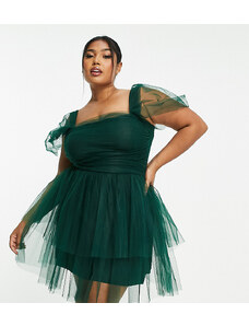 Lace & Beads Plus - Vestito corto con spalle scoperte a balze strutturato verde smeraldo