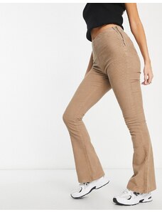 ASOS DESIGN - Pantaloni a zampa a coste color sabbia-Neutro