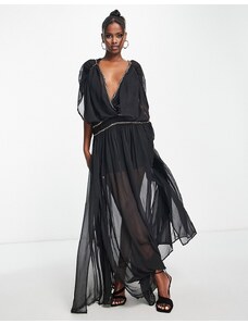 ASOS DESIGN - Goddess - Vestito lungo nero con catenine-Multicolore