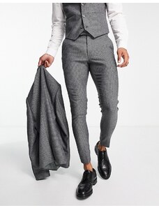 ASOS DESIGN - Pantaloni da abito super skinny in misto lana a spina di pesce antracite scuro-Grigio