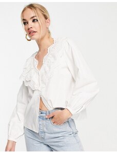 Selected Femme - Camicia bianca con colletto in cotone-Bianco