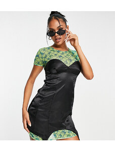 ASYOU - Vestito camicia in rete con strato sovrapposto a corsetto e stampa-Multicolore