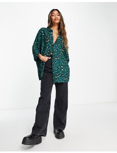 ASOS DESIGN - Camicia a maniche lunghe oversize color foglia di tè leopardata-Multicolore