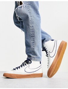 Nike - Blazer Mid '77 - Sneakers alte premium bianche e blu navy con suola in gomma-Bianco