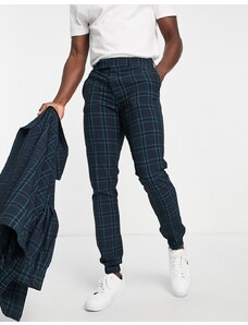 ASOS DESIGN - Pantaloni skinny eleganti in crêpe a quadri con fondo elasticizzato stile joggers blu navy in coordinato