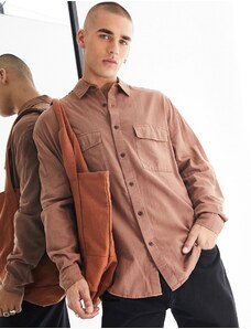 ASOS DESIGN - Camicia oversize in lino marrone con due tasche