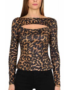 Guess TOP MACULATO CON CUT OUT, MARRONE