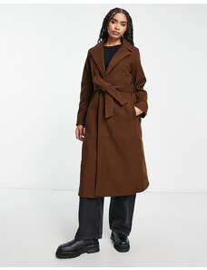 QED London - Cappotto taglio lungo marrone cioccolato con cintura