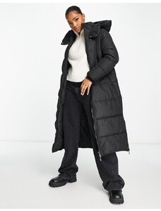New Look - Cappotto imbottito taglio lungo con cappuccio nero