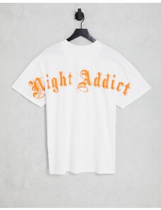 Night Addict - T-shirt bianca con stampa con logo sul retro-Bianco