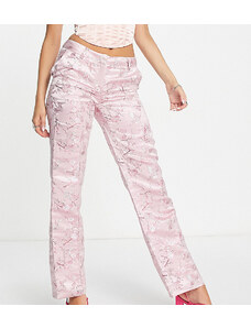 Reclaimed Vintage Inspired - Pantaloni in raso jacquard rosa chiaro in coordinato