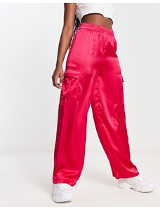 New Look - Pantaloni cargo in raso rosa-Nero