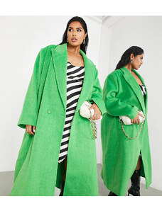 ASOS Edition Curve - Cappotto taglio lungo in misto lana, colore verde acceso