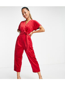 Closet London Petite - Tuta jumpsuit a portafoglio in velluto rosso