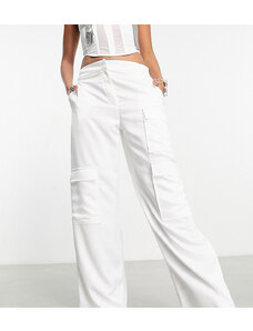 COLLUSION - Pantaloni cargo con fondo ampio in raso bianchi-Bianco