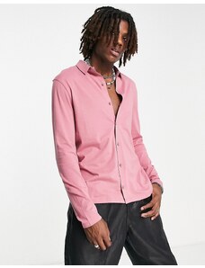 ASOS DESIGN - Camicia in jersey rosa a maniche lunghe con bottoni