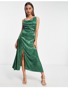 Glamorous - Vestito a trapezio midi con spalline asimmetriche in jacquard verde