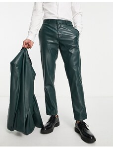 River Island - Pantaloni da abito in pelle sintetica verde