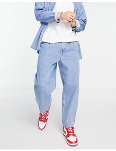 Topman - Jeans affusolati con pieghe sul davanti lavaggio medio-Blu