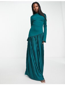 ASOS DESIGN - Vestito lungo con pieghe a balze e maniche svasate verde scuro-Multicolore