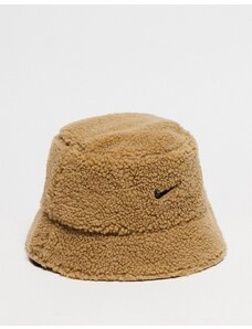 Nike - Cappello stile pescatore unisex double-face in pile beige e marrone